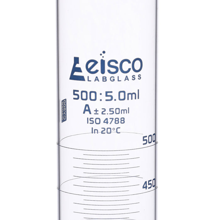 Graduated Cylinder, 500ml - Class A - Blue Graduations, Round Base