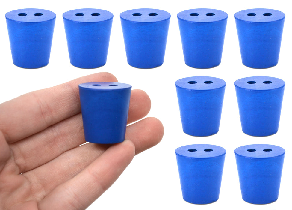 10PK Neoprene Stoppers, 2 Holes - ASTM - Size #3 - 18mm Bottom, 24mm Top, 25mm Length