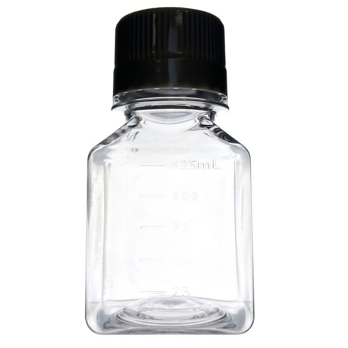 Eisco - Pack of 24, 125mL Sterile PET Media Bottles with HDPE Caps, Leakproof, Tamper-Evident, Lab-Grade, Ideal for Lab Reagents, Buffers & Biopharmaceutical Processing