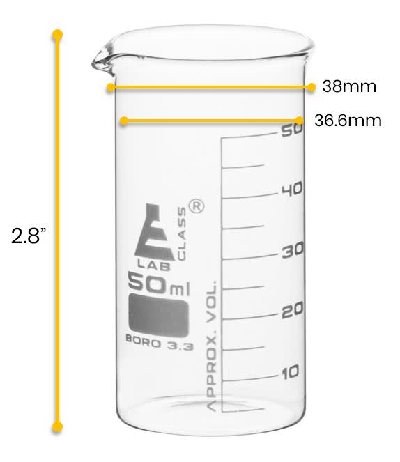 Beaker, 50ml - Tall Form - White Graduations - Borosilicate Glass