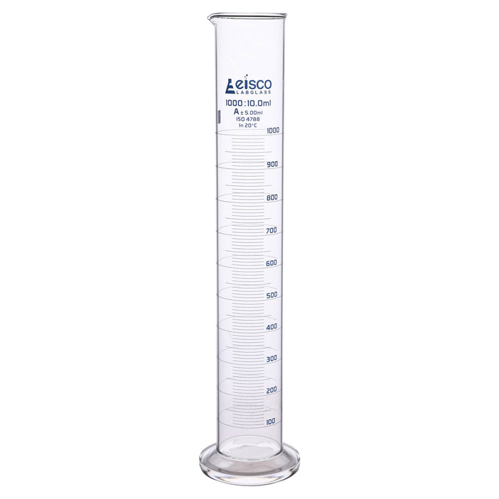 Graduated Cylinder, 1000ml - Class A - Blue Graduations, Round Base