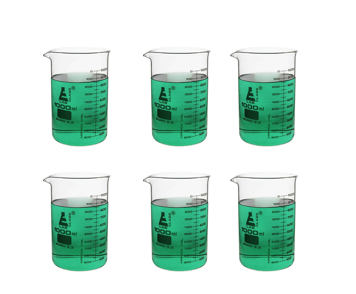 6PK Beakers, 1000ml - ASTM - Low Form, Dual Scale Graduations