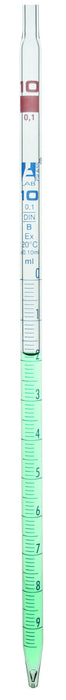 Serological Pipette, 10ml - Class B, Tolerance ±0.100 - Blue Graduation - Color Code, Orange - Borosilicate Glass - Eisco Labs