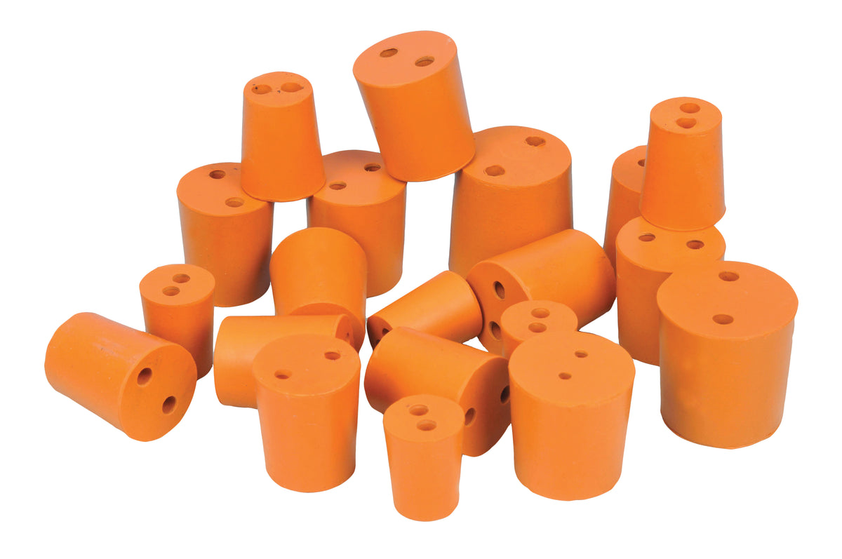 50PK Assorted Rubber Stoppers with Two Holes — Eisco Labs