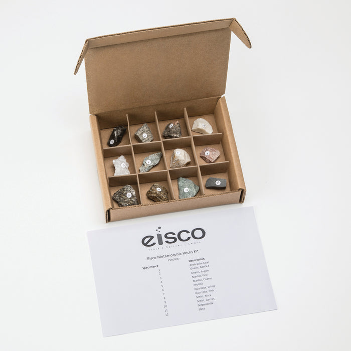 Eisco Metamorphic Rocks Kit - Contains 12 specimens measuring approx. 1" (3cm)