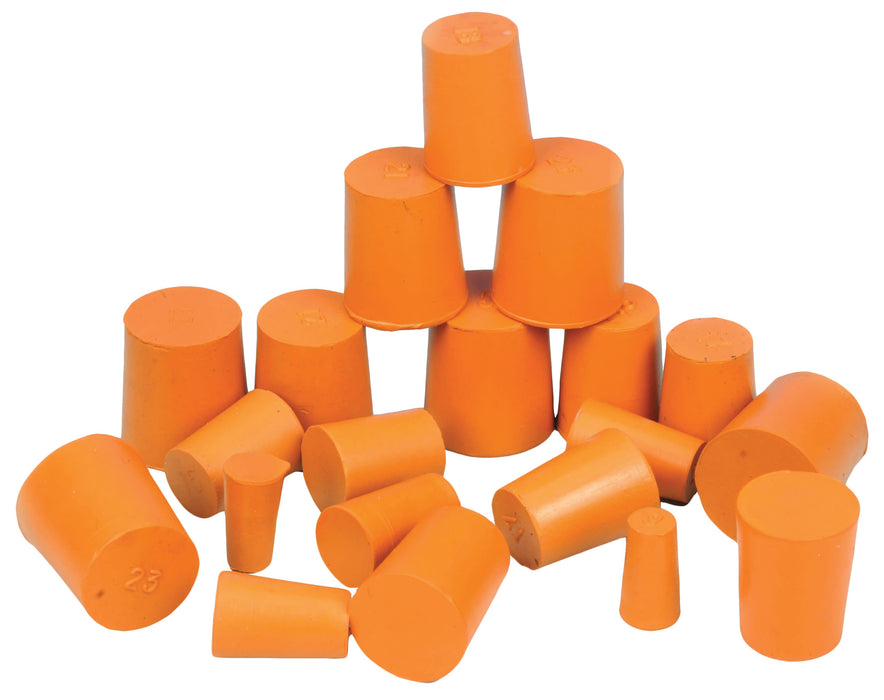Pack of 50 Rubber Stoppers, Solid, Assorted Sizes - Resistance to Acid, Alkali, and Ammonia - Eisco Labs