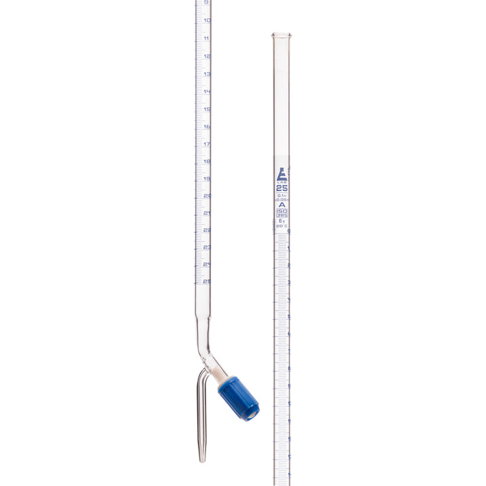 Burette, 25ml - Class A, DIN ISO 385 Compliant, Borosilicate Glass with Needle Valve Rotaflow Stopcock, 0.10ml Graduations - Eisco Labs