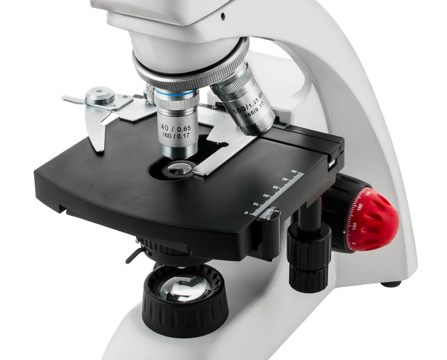 Premium Advanced Monocular Microscope, 360 Degree Rotatable Head, Color Coded DIN Objectives, Fine Adjustment Knobs (0.002mm Graduations) - Eisco Labs