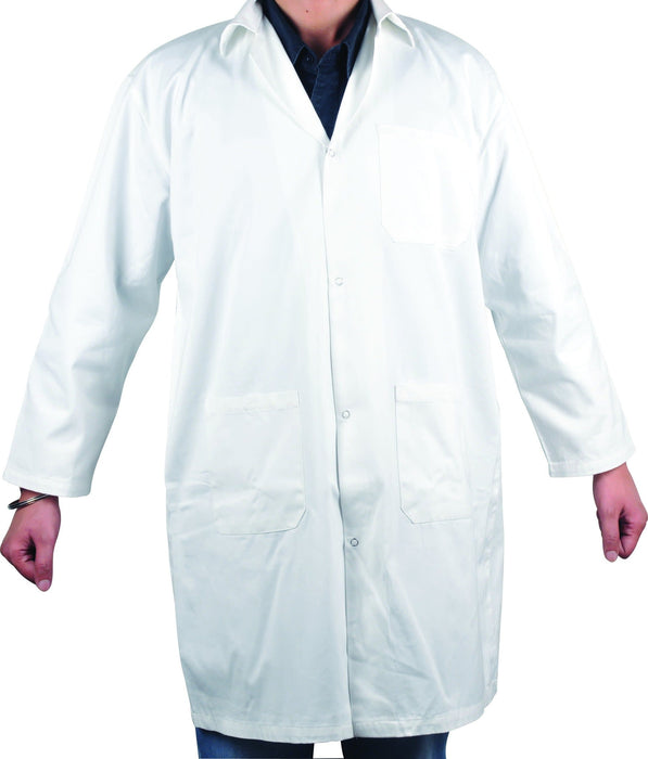 Lab Coat, Small - White Polyester / Cotton Drill, Long Sleeves, 3 Large Pockets - Eisco Labs