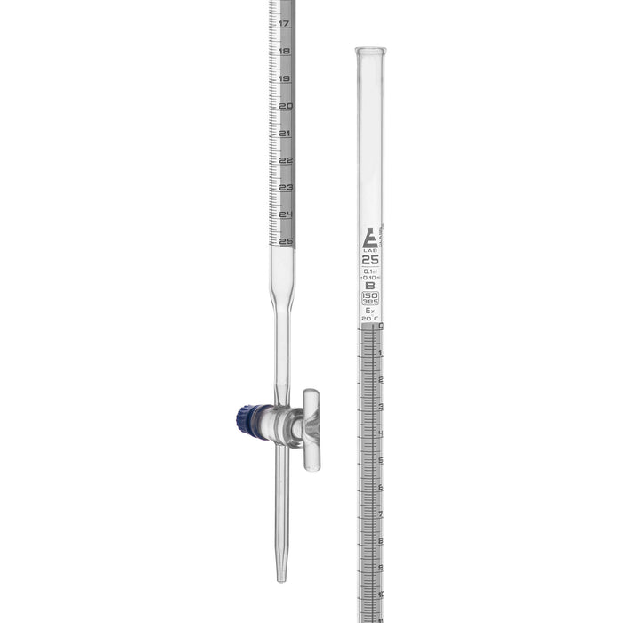 Schellbach Burette, 25mL - Class B - Glass Stopcock - White Graduations - Borosilicate Glass
