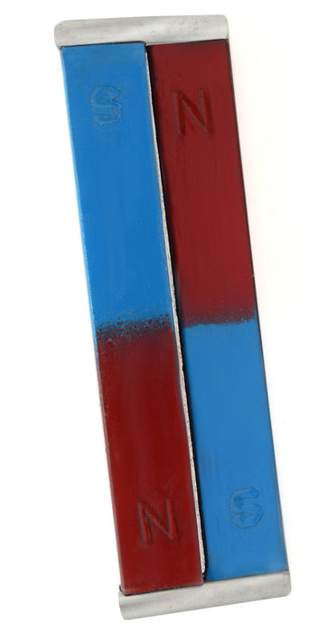Bar Magnets, Set of 2 Magnets - N/S - Chrome Steel - 2.95" x 0.5" x 0.1" - With Keepers - Eisco Labs
