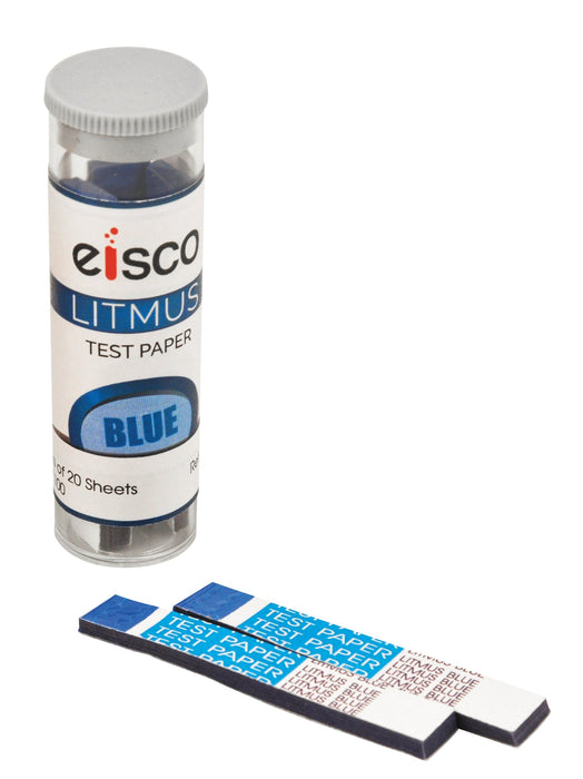 Pack of 100 Litmus Test Strips, Blue, Acid Indicator, Includes Reusable Container - Eisco Labs