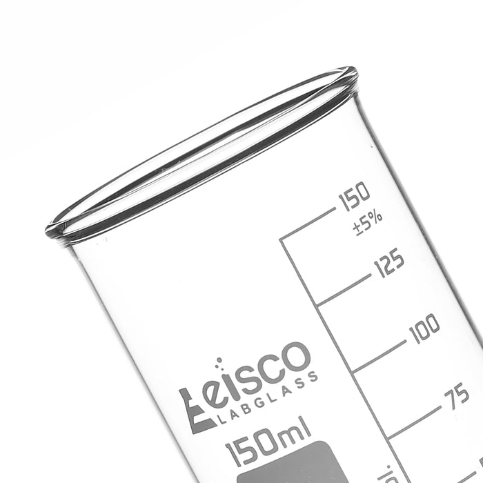 Eisco 12PK Tall Form Beakers Without Spout, 150mL - Graduated - Borosilicate Glass - Berzelius Beaker