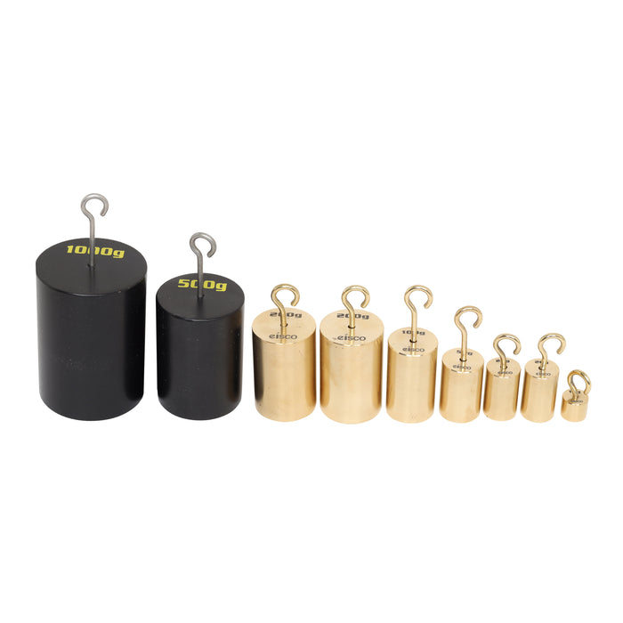 Eisco Labs Set of 9 Brass Hooked Weights - 10-1000g in Wooden Block