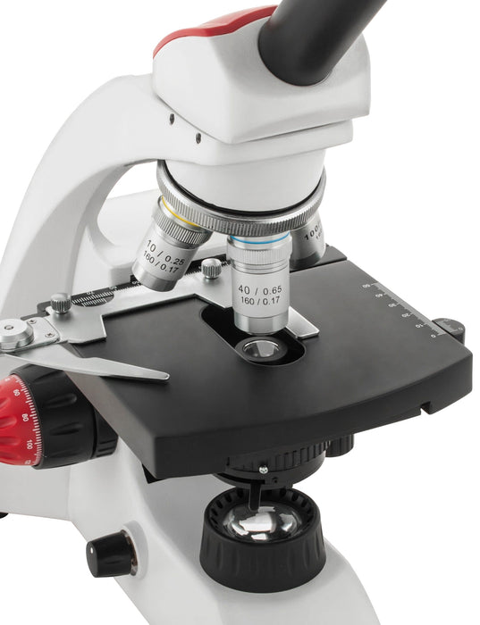 Premium Advanced Monocular Microscope, 360 Degree Rotatable Head, Color Coded DIN Objectives, Fine Adjustment Knobs (0.002mm Graduations) - Eisco Labs