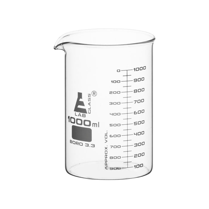 6PK Beakers, 1000ml - ASTM - Low Form, Dual Scale Graduations - Borosilicate Glass