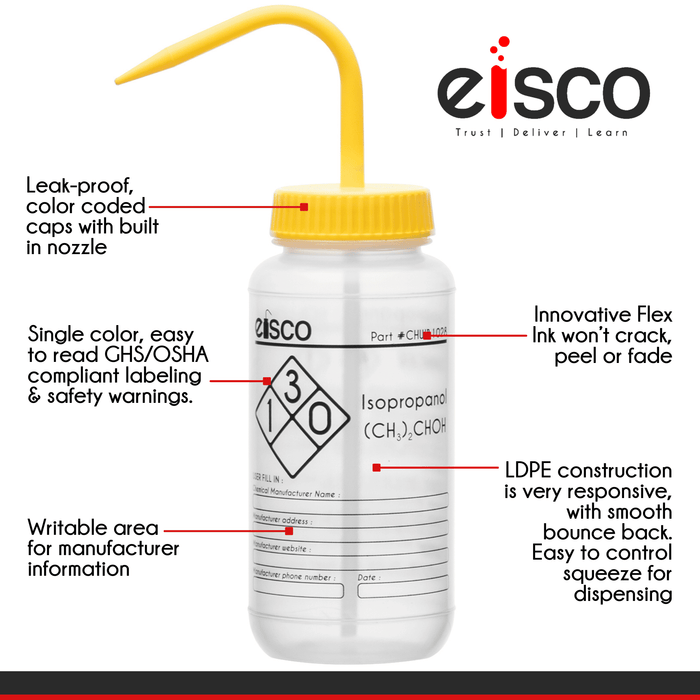 2PK Performance Plastic Wash Bottle, Isopropanol, 500 ml - Labeled (1 Color)