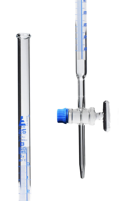 Schellbach Burette, 25mL - Class B - Glass Stopcock - Blue Graduations - Borosilicate Glass