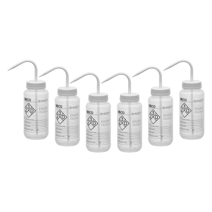 6PK Performance Plastic Wash Bottle, Ethanol, 500 ml - Labeled (2 Color)