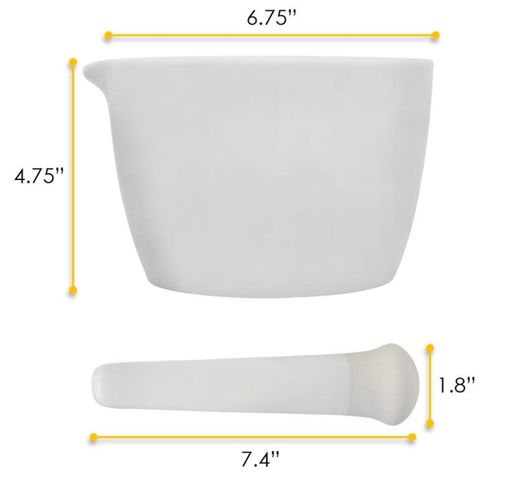 Porcelain Mortar & Pestle Set, 25oz - Heavy Duty Pattern - Unglazed Grinding Surface