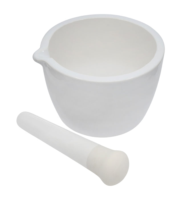 Porcelain Mortar & Pestle Set, 9oz - Heavy Duty Pattern - Unglazed Grinding Surface