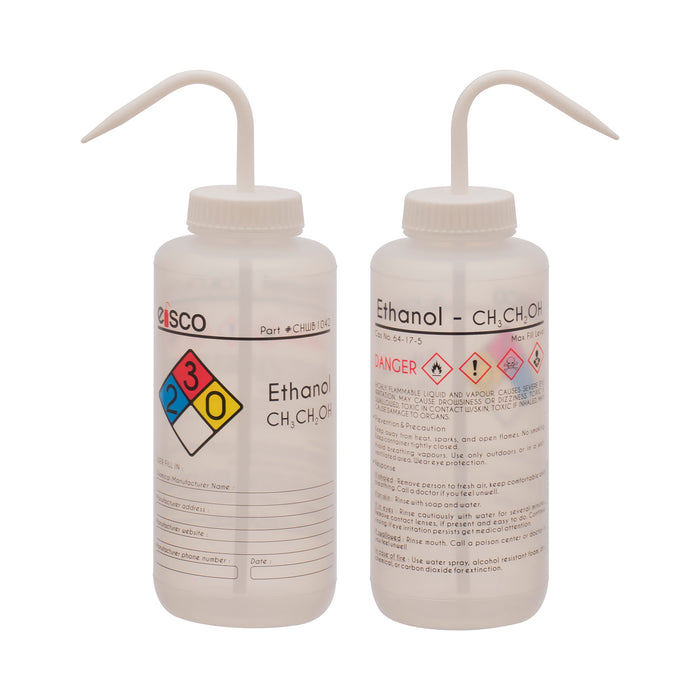 6PK Performance Plastic Wash Bottle, Ethanol, 1000 ml - Labeled (4 Color)
