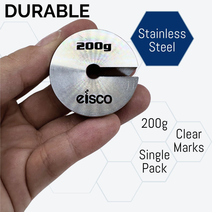 Eisco Labs - 200g Stainless Steel Slotted Mass – Durable Precision Weight with 1.5" Outer Diameter, Slotted for Lab, Physics & Educational Use, Single Pack