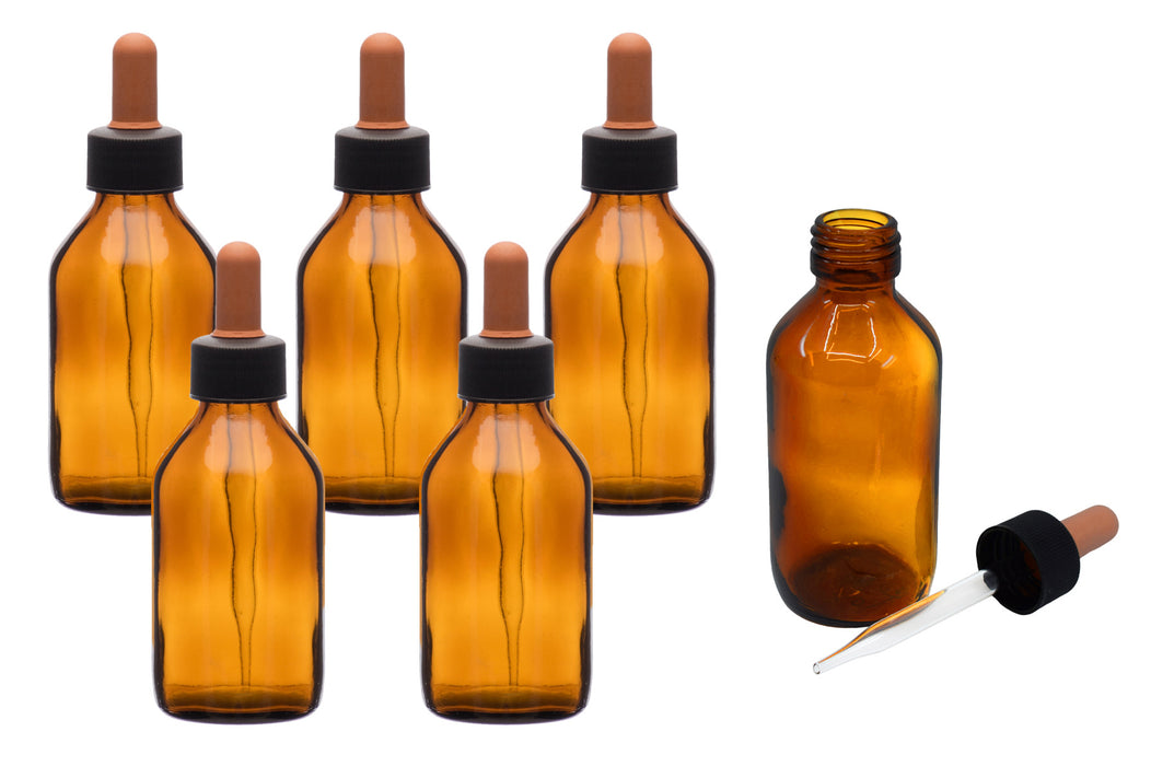 6PK Dropping Bottles, 100ml (3.3oz) - Screw Cap with Glass Dropper - Soda Glass