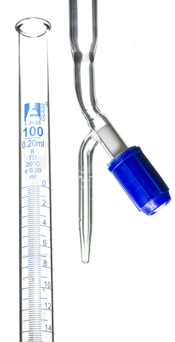 Class B 100mL Borosilicate Burette - 0.2mL Graduations - 0.2mL Tolerance - PTFE (No Lube) Stopcock - 30.5" Tall
