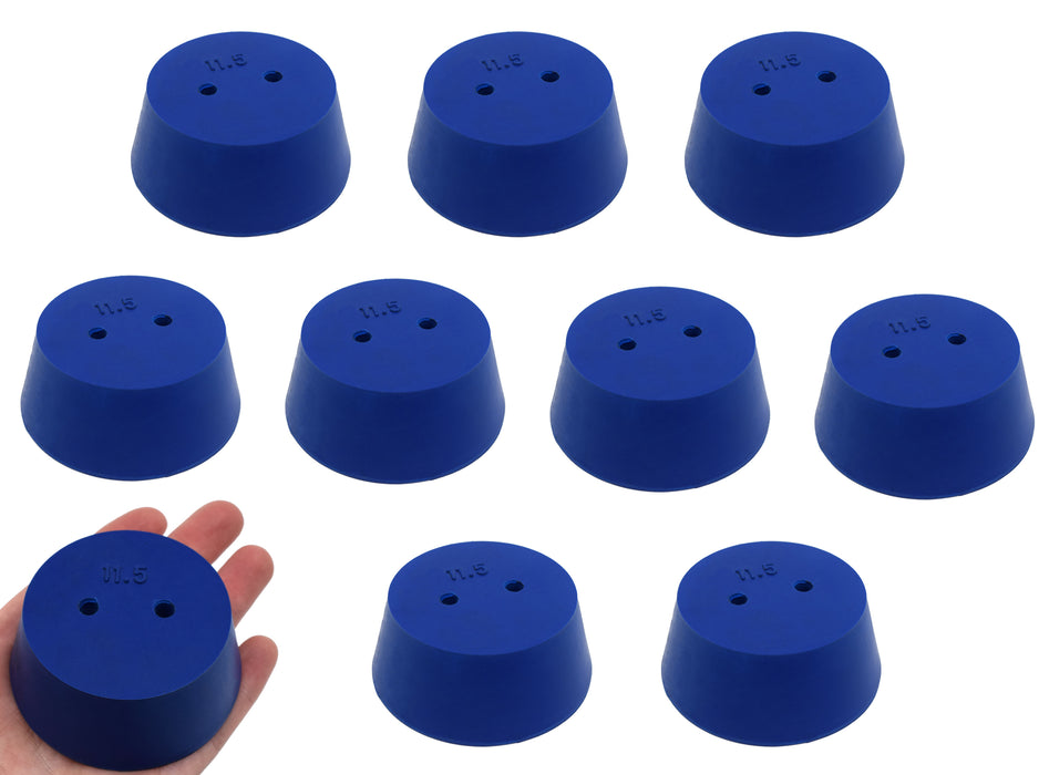 10PK Neoprene Stoppers, 2 Holes - ASTM - Size #11.5 - 50mm Bottom, 63mm Top, 25mm Length