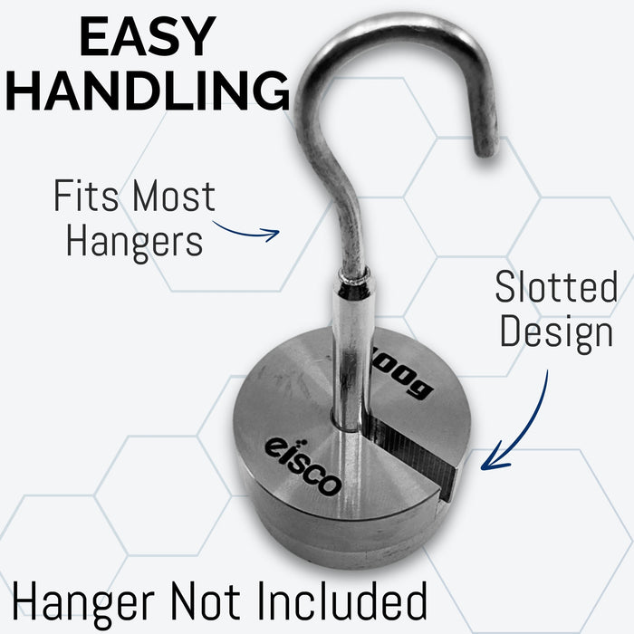 Eisco Labs - 100g Stainless Steel Slotted Mass – Durable Precision Weight with 1.5" Outer Diameter, Slotted for Lab, Physics & Educational Use, Single Use