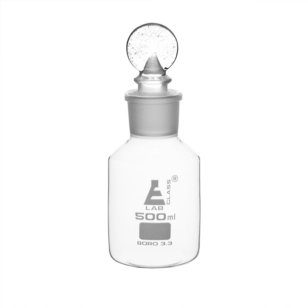 Eisco Labs 500ml Reagent Bottle - Borosilicate Glass with wide mouth and Penny stopper