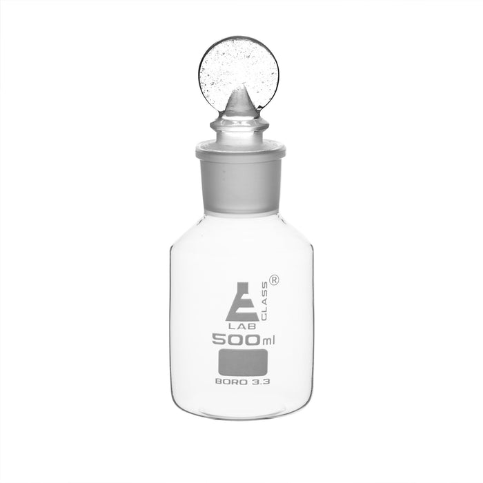 Eisco Labs 500ml Reagent Bottle - Borosilicate Glass with wide mouth and Penny stopper