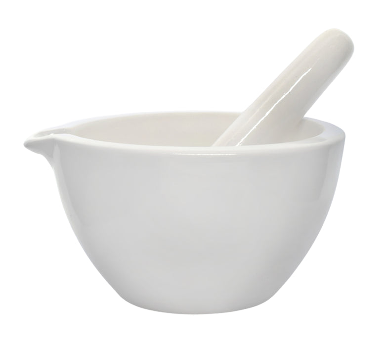 Porcelain Mortar & Pestle Set, 30oz - Heavy Duty Pattern - Unglazed Grinding Surface