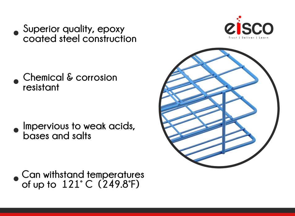 Blue Epoxy Coated Steel Wire Test Tube Rack, 80 Holes, Outer Diameter Permitted of Tubes 18-20mm or Less , 8x10 Format