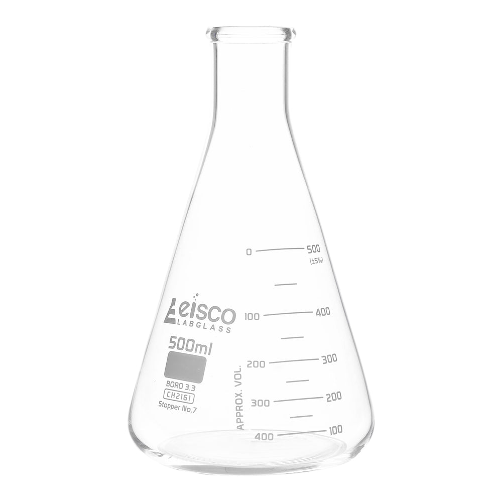 Erlenmeyer Flask, 500mL - ASTM, Dual Graduated Scale - Borosilicate Glass