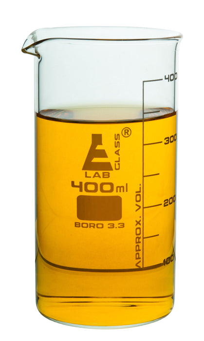 Beaker, 400ml - Tall Form - White Graduations - Borosilicate Glass