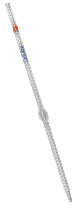 Bulb Form Pipette, 2ml - Class B, Tolerance ±0.020 - Blue Graduations - Color Code, Orange - Borosilicate Glass - Eisco Labs