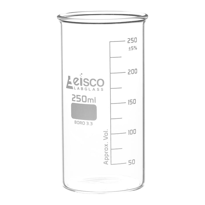 Beaker, 250mL - Berzelius Tall Form, No Spout - Graduated - Borosilicate Glass