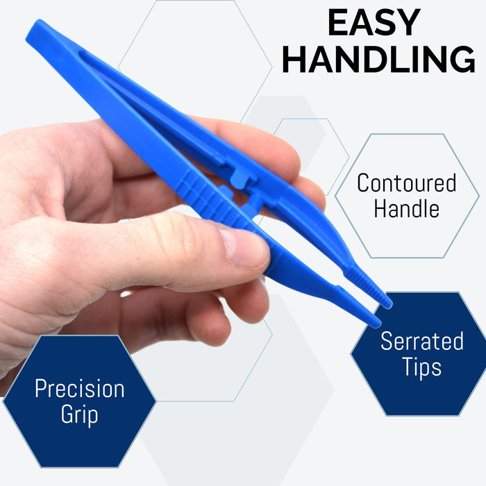 Eisco Labs - 5" Disposable Forceps - Precision Grip, Plastic Tweezers for Laboratory, Classroom, and Educational Use (12 Pack)
