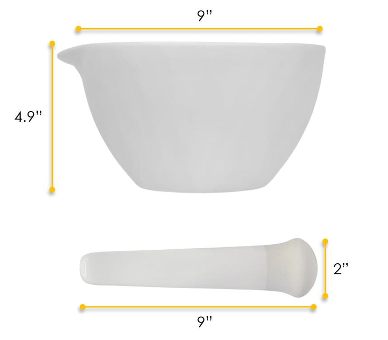 Porcelain Mortar & Pestle Set, 67oz - Heavy Duty Pattern - Unglazed Grinding Surface