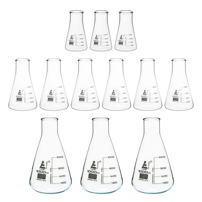 Eisco Labs - 42 Piece Lab Glass Starter Set - Borosilicate Glass Beakers, Reagent Bottles, Graduated Cylinders, Conical Flasks - Autoclavable, Reusable Labware for Science Labs and Educational Use