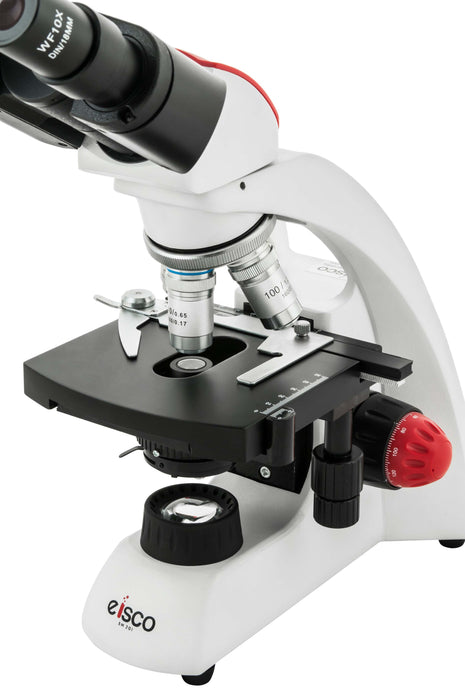 Premium Advanced Binocular Microscope, 360 Degree Rotatable Head, Color Coded DIN Objectives, Fine Adjustment Knobs (0.002mm Graduations) - Eisco Labs
