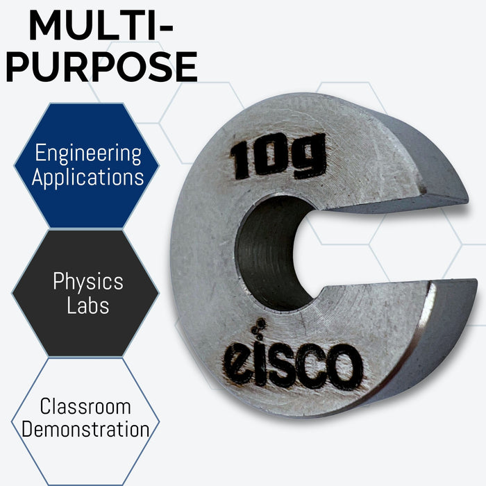 Eisco Labs 10g Stainless Steel Slotted Mass – Durable Precision Weight with 5/8" Outer Diameter, Slotted Design for Lab, Physics & Educational Use, Single Pack