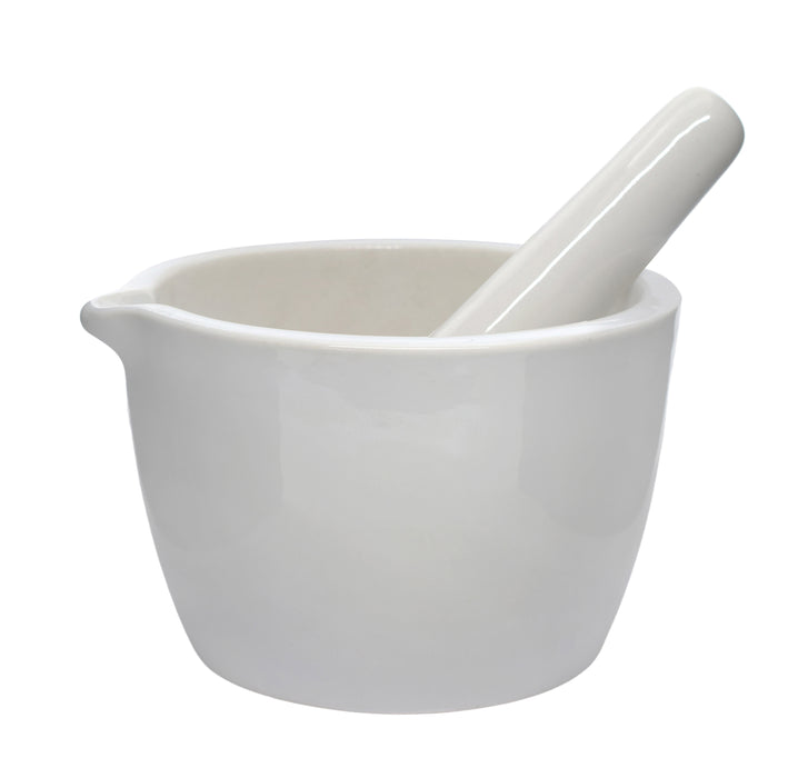 Porcelain Mortar & Pestle Set, 9oz - Heavy Duty Pattern - Unglazed Grinding Surface