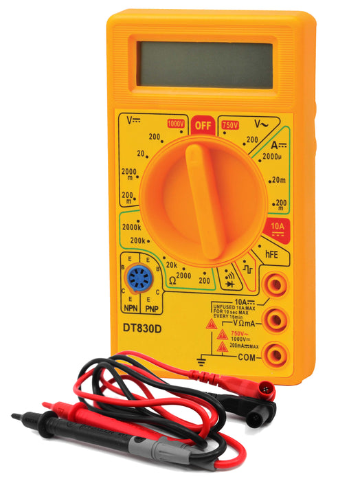 Digital Multimeter, Model M-830D - 200mV - 1000 V ±0.5% ±2Digit - Testing Leads, Battery & Instructions Included - Eisco Labs