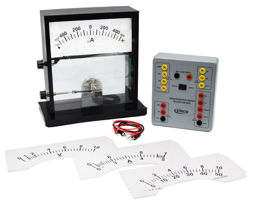 Multi-Range Demonstration Meter Set - Includes Range Box, 3 Interchangeable Scales, Leads - For Studying Working Principle of AC/DC Ammeter & Voltmeter