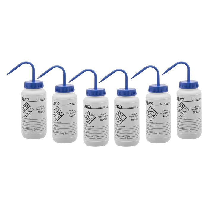 6PK Performance Plastic Wash Bottle,  Sodium Hypochlorite (Bleach), 500 ml - Labeled (1 Color)
