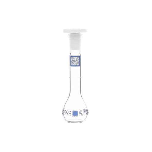 Volumetric Flask, 10mL - Class A - Borosilicate Glass, Polyethylene Stopper, 10/19 Socket - QR Code Marking for Calibration Certificate