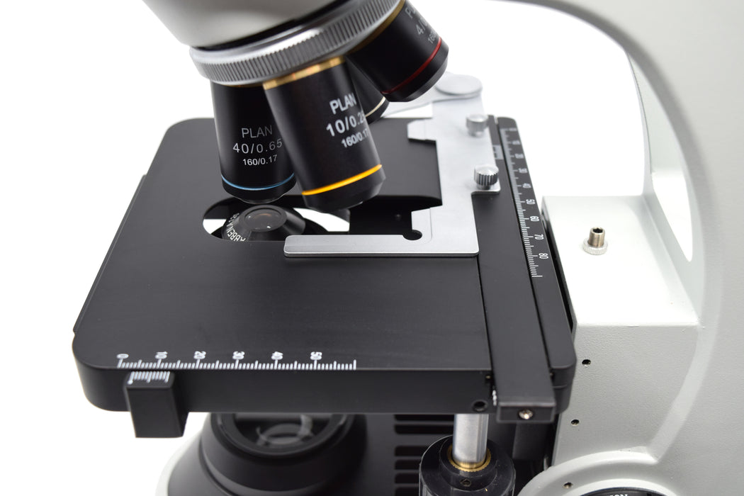 Premium Binocular Microscope - Finite Color Corrected Optical System, LED Illumination - 4X, 10X, 40X (S) and 100X Oil (S) - 30° inclined Siedentopf Head, 360° Rotatable - Eisco Labs